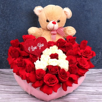 Roses & Teddy Heart Shape Arrangement